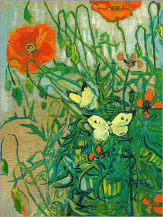 Leinwandbild  Schmetterlinge auf Mohnblüten - Vincent van Gogh