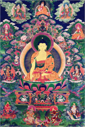 Poster Buddha Shakyamuni mit elf Figuren