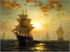 Wandsticker  Segelschiffe bei Sonnenuntergang - Edward Moran