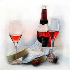 Wandsticker  Wein und Käse Aquarellmalerei - Maria Mishkareva