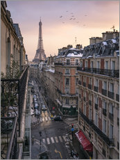 Gallery Print  Straße in Paris mit Eiffelturm bei Sonnenuntergang - Jan Christopher Becke