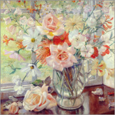 Poster Stillleben mit Sommerblumen in einer Glaskanne