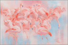 Poster Flamingo Schwarm