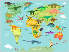 Poster Weltkarte der Dinosaurier (dänisch)