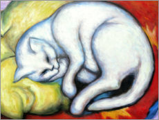 Poster  Die weiße Katze (Kater auf gelbem Kissen) - Franz Marc