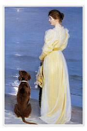 Poster  Sommerabend in Skagen, die Frau des Künstlers mit Hund - Peder Severin Krøyer