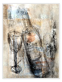 Poster  Weinflasche mit Glas - Christin Lamade