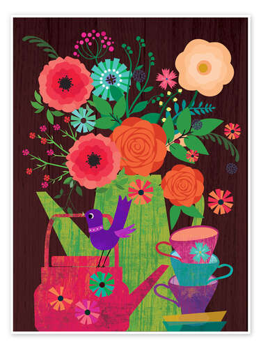 Poster Blumen in der Kaffekanne