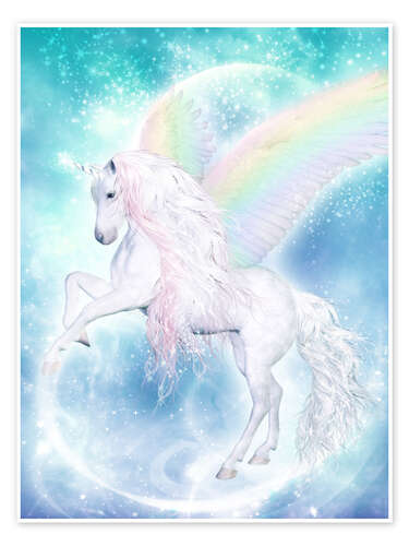 Poster Regenbogen-Einhorn Pegasus