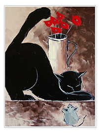 Poster Schwarze Katze und graue Maus