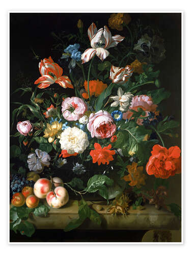 Poster Stilleben mit Blumen und Früchten