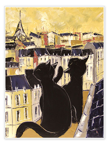 Poster Katzen auf den Dächern von Paris