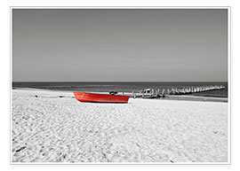 Poster Rotes Boot am Strand