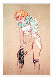 Poster Frau beim Anziehen der Strümpfe