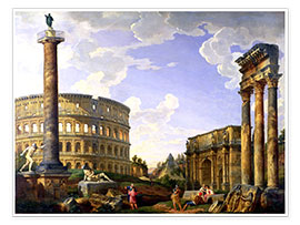 Poster  Roman Capriccio zeigt das Kolosseum - Giovanni Paolo Pannini