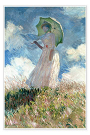 Poster Frau mit Sonnenschirm nach links gewendet