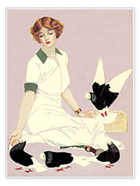 Poster Frau mit Tauben