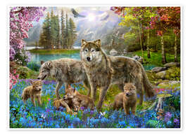Poster Wölfe im Frühling