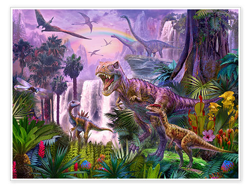 Poster Dinos im Urwald