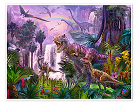 Poster Dinos im Urwald