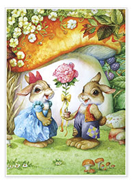 Poster  Kaninchen und Rosen - Petar Meseldzija