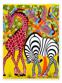 Poster  Zebra mit Giraffe im Busch - Omary
