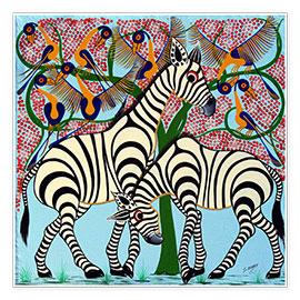 Poster  Treue Zebras unterm Baum - Omary