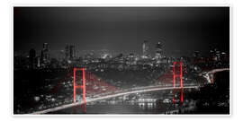 Poster Bosporus Brücke bei Nacht - color Key rot (Istanbul, Türkei)