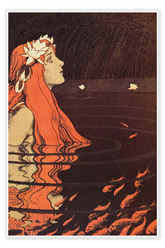 Poster Meerjungfrau in einem Teich mit Goldfischen