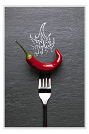 Wandbild  Rote Chili Schote mit Feuer - pixelliebe