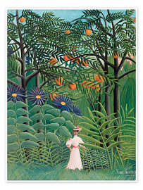 Poster Frau auf einem Spaziergang durch einen exotischen Wald