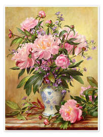 Poster Vase mit Pfingstrosen und Glockenblumen