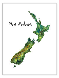 Poster  Karte von Neuseeland in Aquarell - Ricardo Bouman