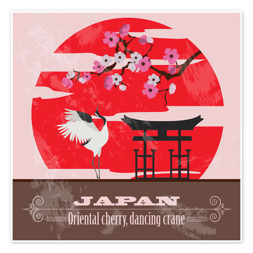 Poster Japan - Kirschblüte & Kranich