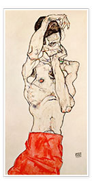 Poster Stehender männlicher Akt mit rotem Lendentuch