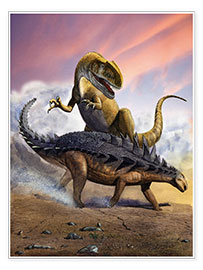Poster  Dino-Konfrontation zwischen einem Neovenator und einem Polacanthus - Sergey Krasovskiy