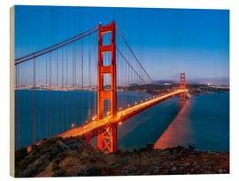 Holzbild  Nachtaufnahme der Golden Gate Bridge in San Francisco Kalifornien, USA - Jan Christopher Becke