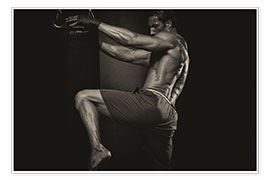Poster  tätowierter Kickboxer mit Boxhandschuhen