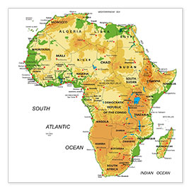 Poster Afrika – Topografische Karte (Englisch)