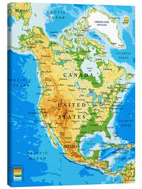 Leinwandbild  Nordamerika - Topografische Karte