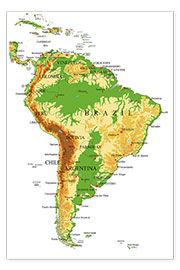 Poster  Südamerika - Topographische Karte