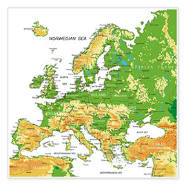 Poster Europa - Topographische Karte