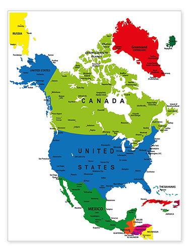 Poster Nordamerika - Politische Karte