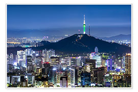 Poster Blick auf die Skyline von Seoul mit Berg Namsan und N Seoul Tower