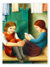 Poster Zwei Mädchen auf der Ofenbank