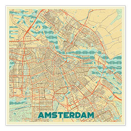 Poster  Karte von Amsterdam, Retro - Hubert Roguski