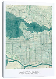 Leinwandbild  Karte von Vancouver, Blau - Hubert Roguski