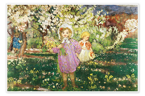 Poster Kinder in einem Obstgarten
