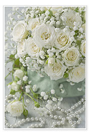 Poster Weiße Rosen und Perlen I