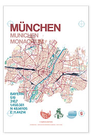Poster  München Karte Stadtmotiv - campus graphics